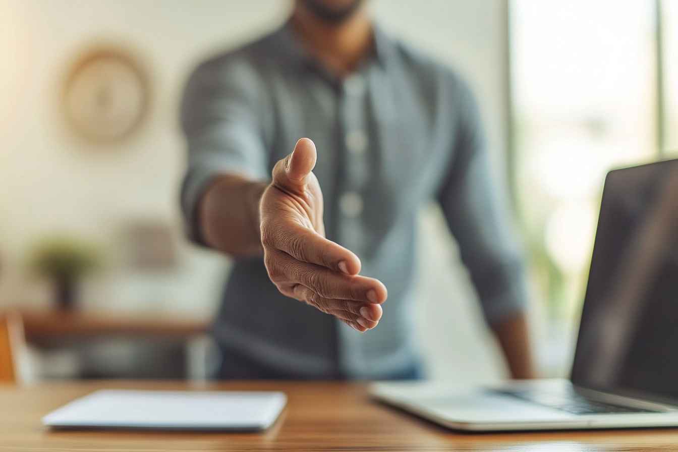 CEO offering a handshake for a new employee.