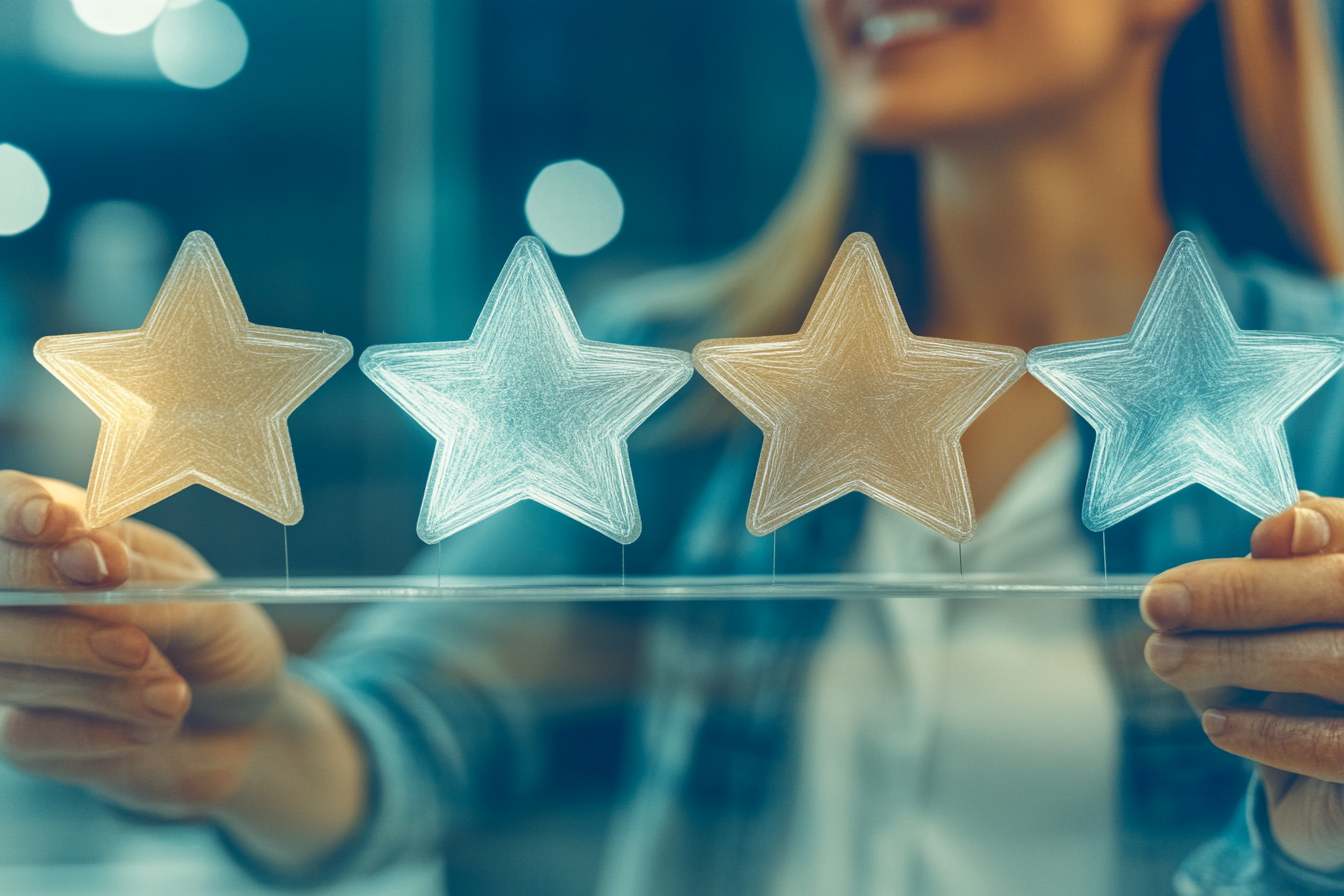 Hiring professional holding star-shaped cutouts signifying candidate ratings, illustrating a systematic approach to evaluating resumes.