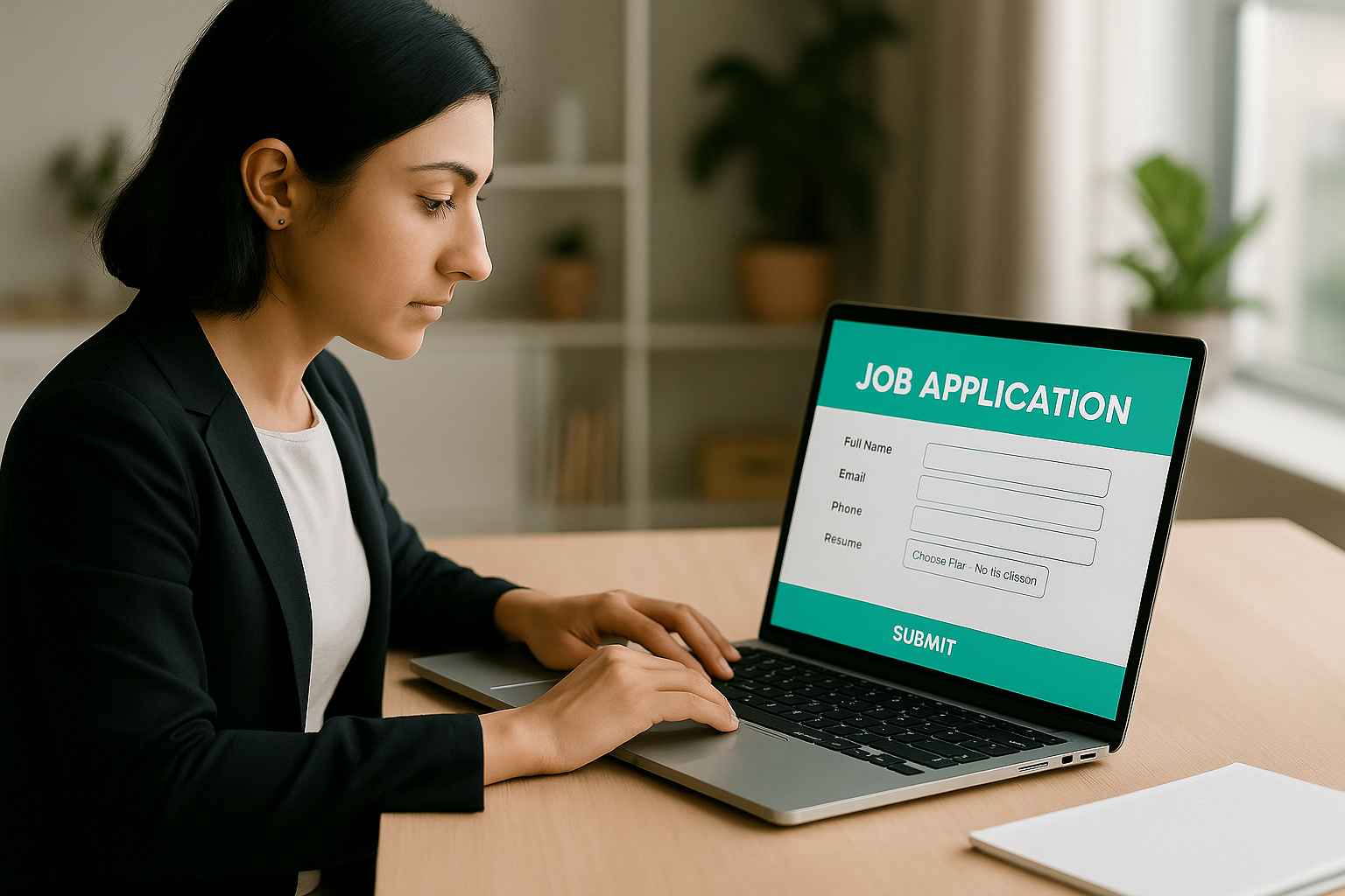 A job applicant filling out an online job application form after being redirected from a direct candidate outreach email.