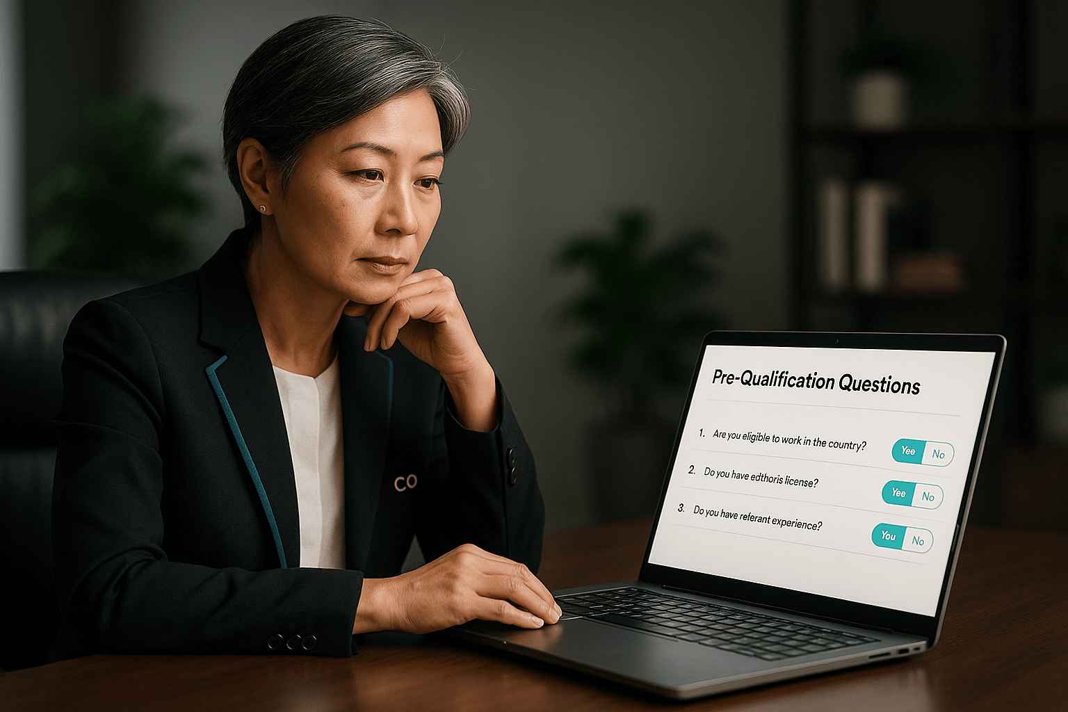 CEO evaluating candidate pre-qualification questions through an Applicant Tracking System.