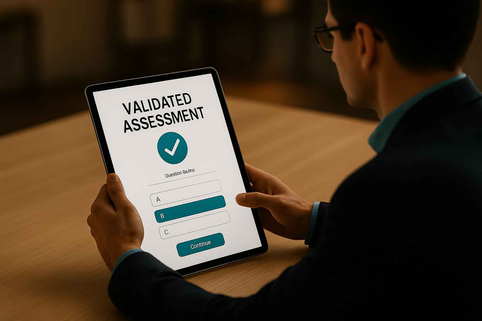 A recruiter completing a validated pre-employment questionnaire used for integrity testing during candidate screening.