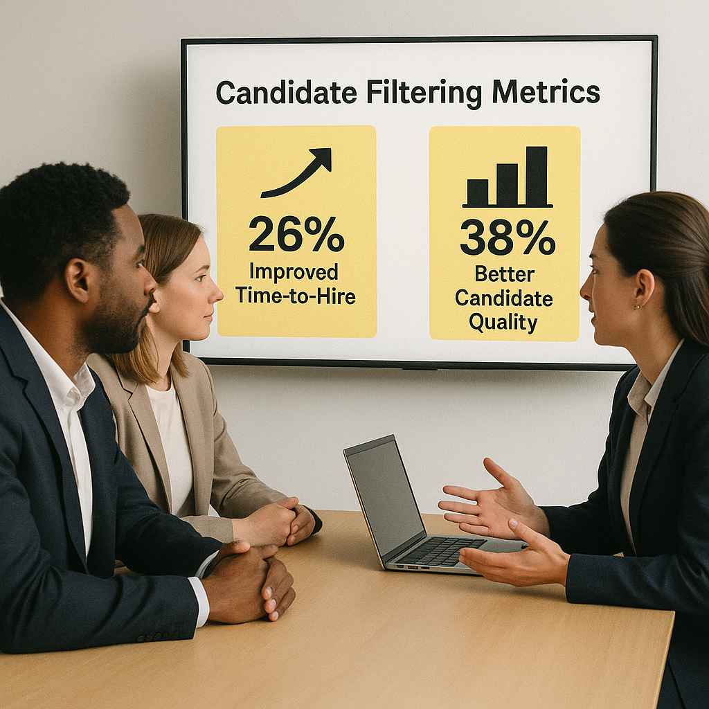 HR team evaluating recruitment metrics from pre-qualification filtering.