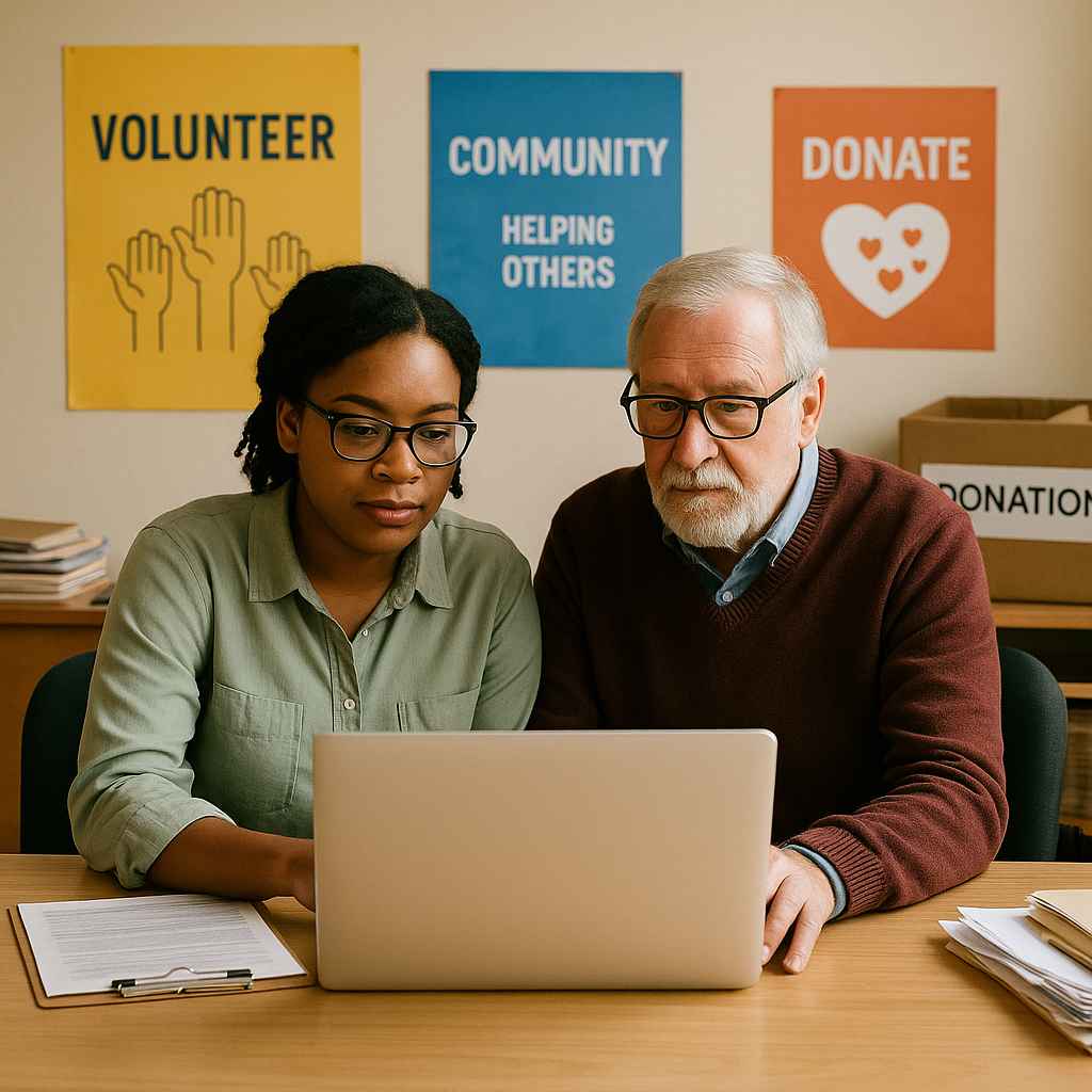  A diverse nonprofit team uses a laptop to review candidate data, highlighting how ATS for nonprofits teams streamlines application tracking and evaluation.