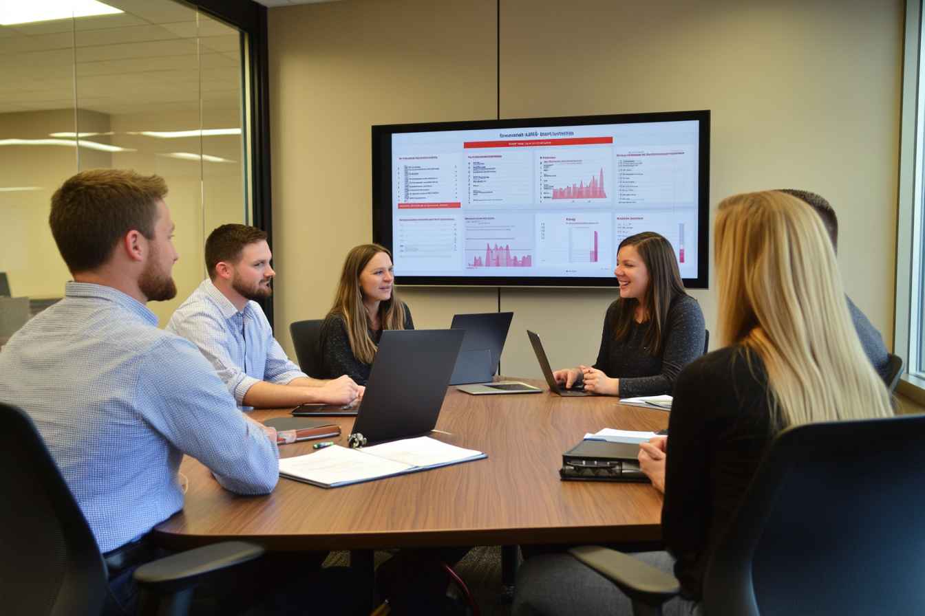 Staffing agency team reviewing ATS performance analytics.