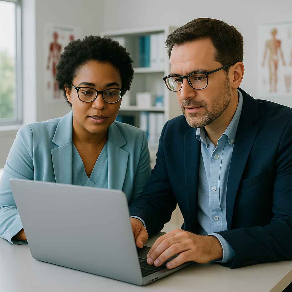 Hospital HR team scheduling interviews using applicant tracking system.