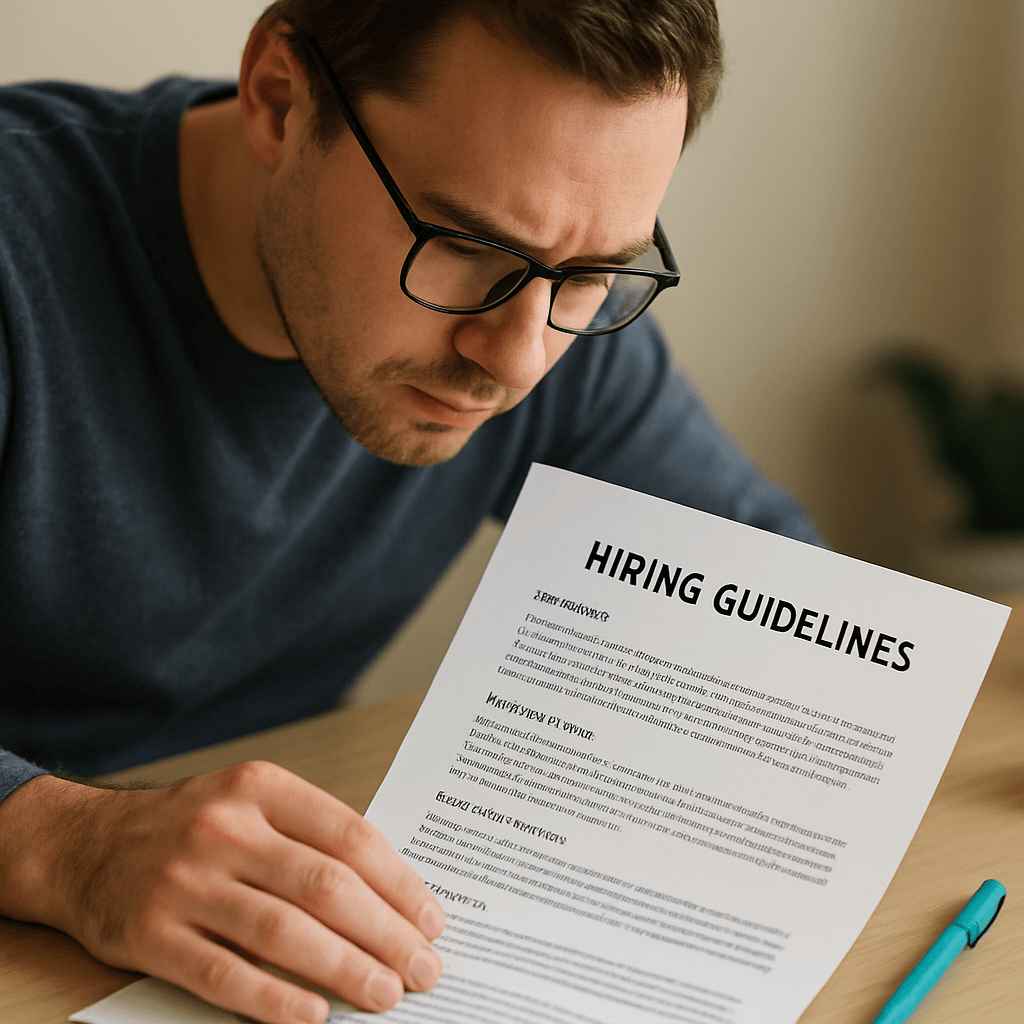 A hiring manager reviewing written hiring guidelines to ensure legal compliance before conducting integrity testing.