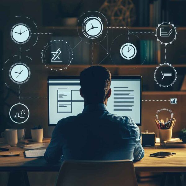 Visual concept showing how an ATS saves time by automating hiring tasks for small businesses.