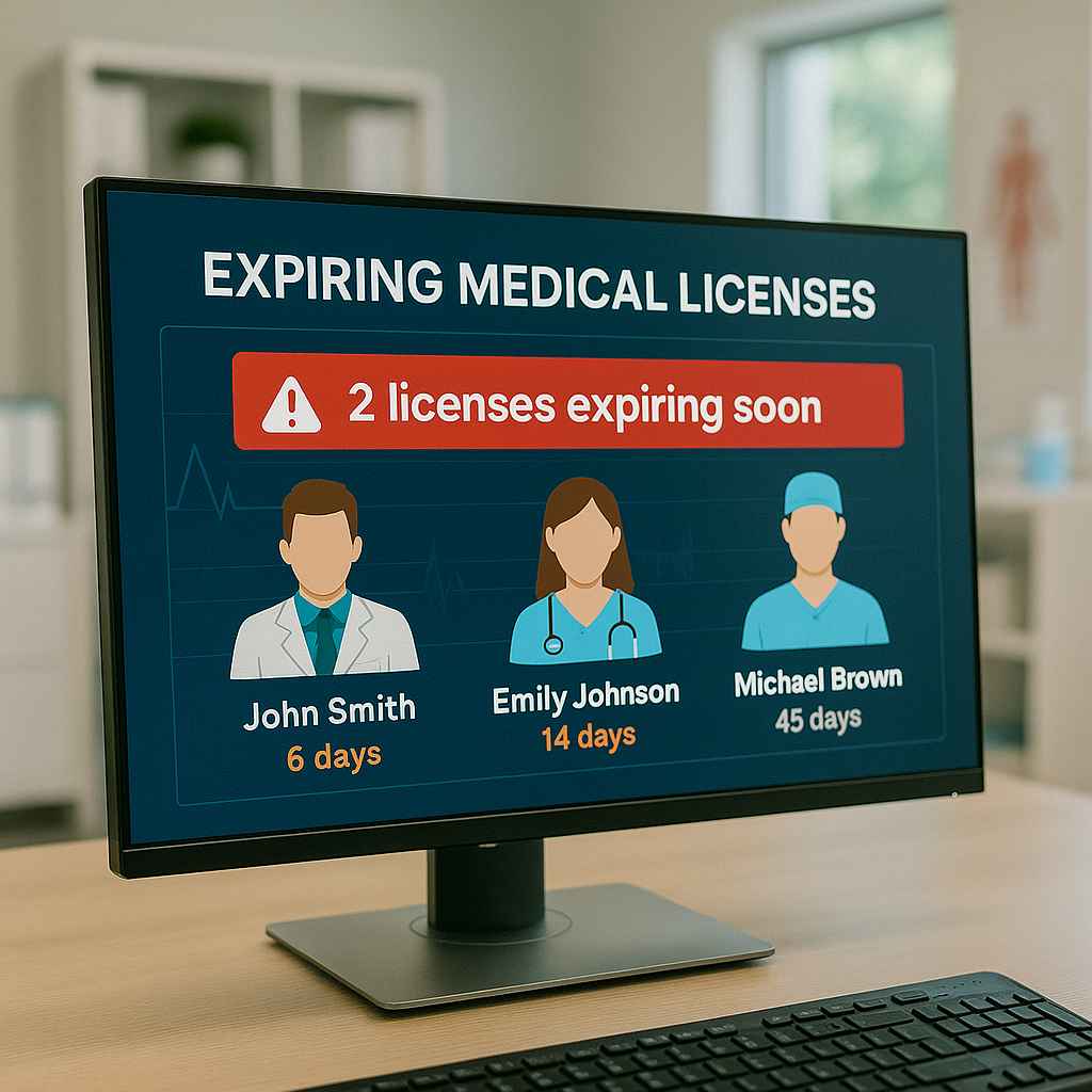 ATS showing credential expiry alerts for healthcare staff.