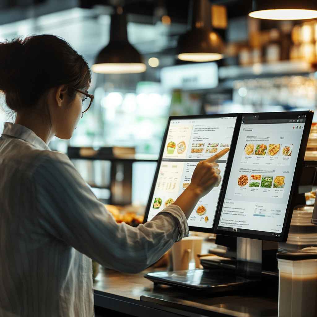 Fast-food manager reviewing multiple applicants using ATS.