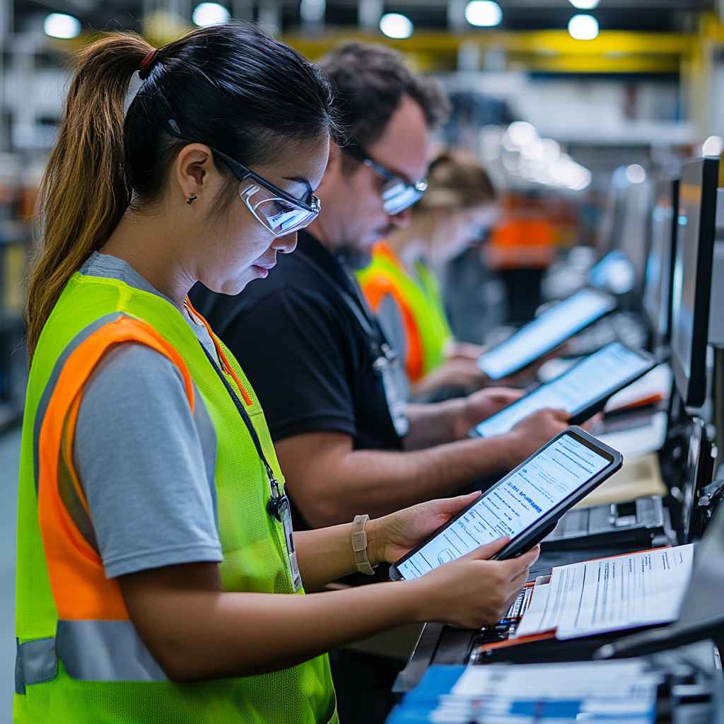 Industrial workers onboarding digitally using ATS.