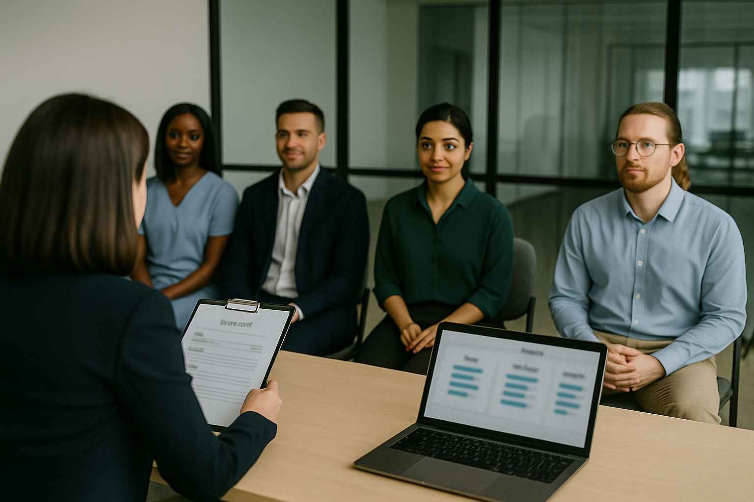 The Fair Hiring Act (USA): What It Means for Your Business 2 Diverse group of job candidates undergoing a structured, fair interview process.