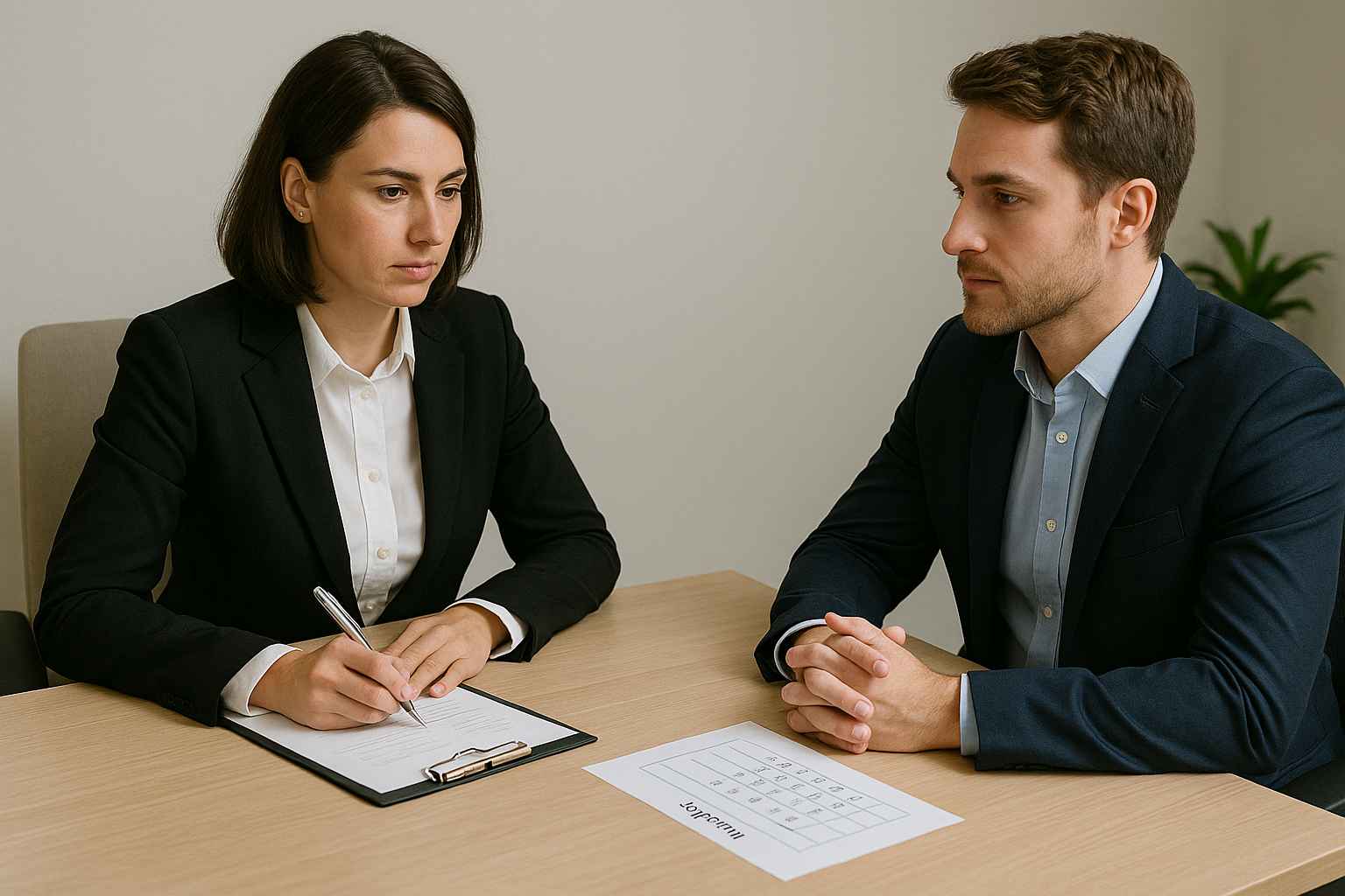 10 US Companies Leading the Way in Fair Chance Hiring 3 HR manager conducting a structured interview with a candidate, illustrating objective fair hiring practices.