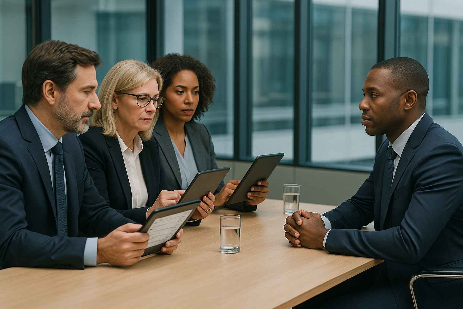 Fair Hiring in Banking: How the Act Impacts Financial Institutions 5 Diverse interview panel using structured hiring methods in a bank.