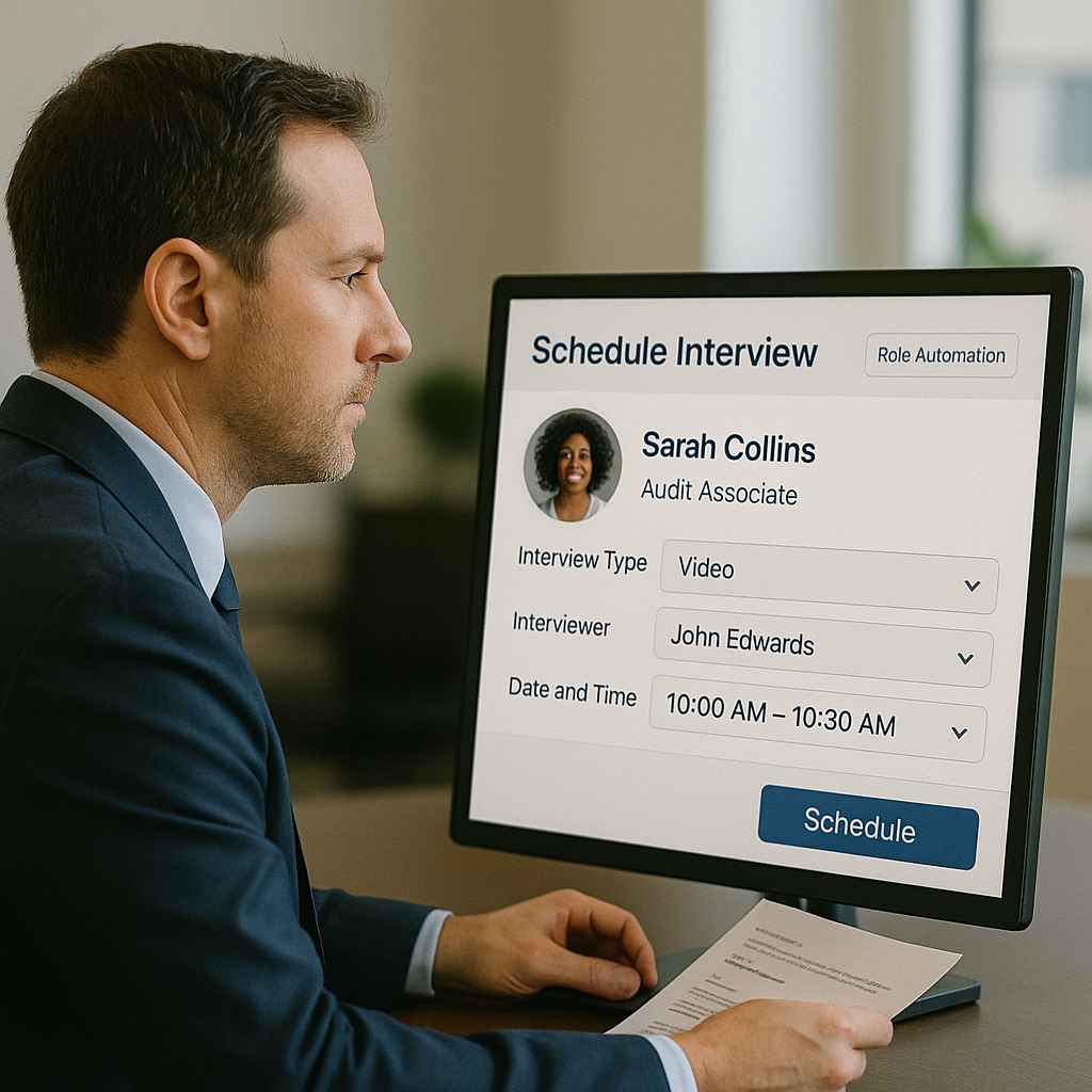 Hiring manager scheduling interviews using ATS automation tools.