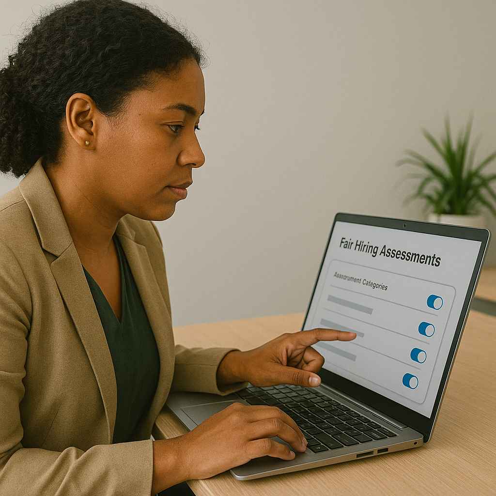 Recruiter configuring fair and unbiased assessments for job applicants.