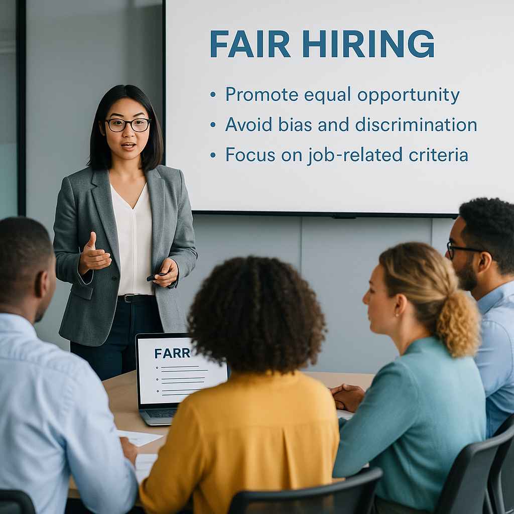 HR professional training team on fair hiring practices.