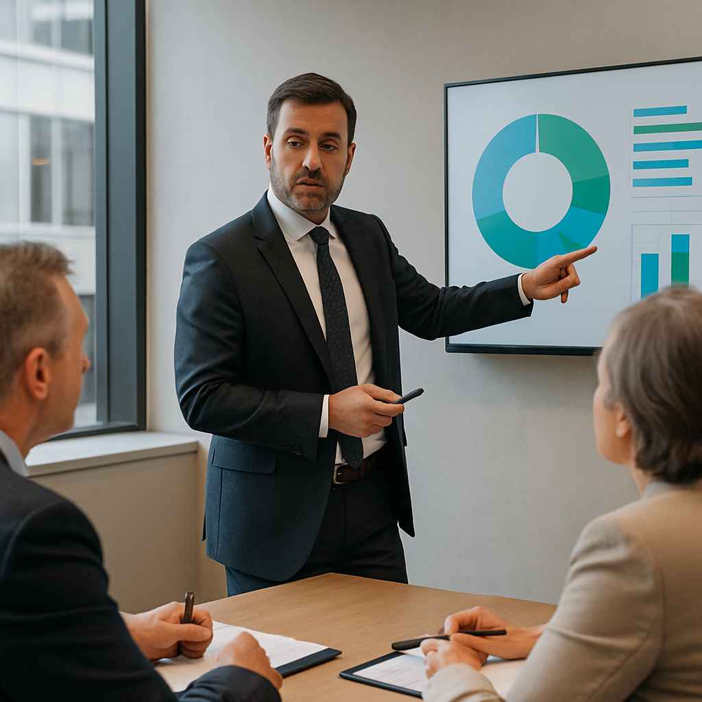 HR leader presenting a fair hiring policy to company leadership.