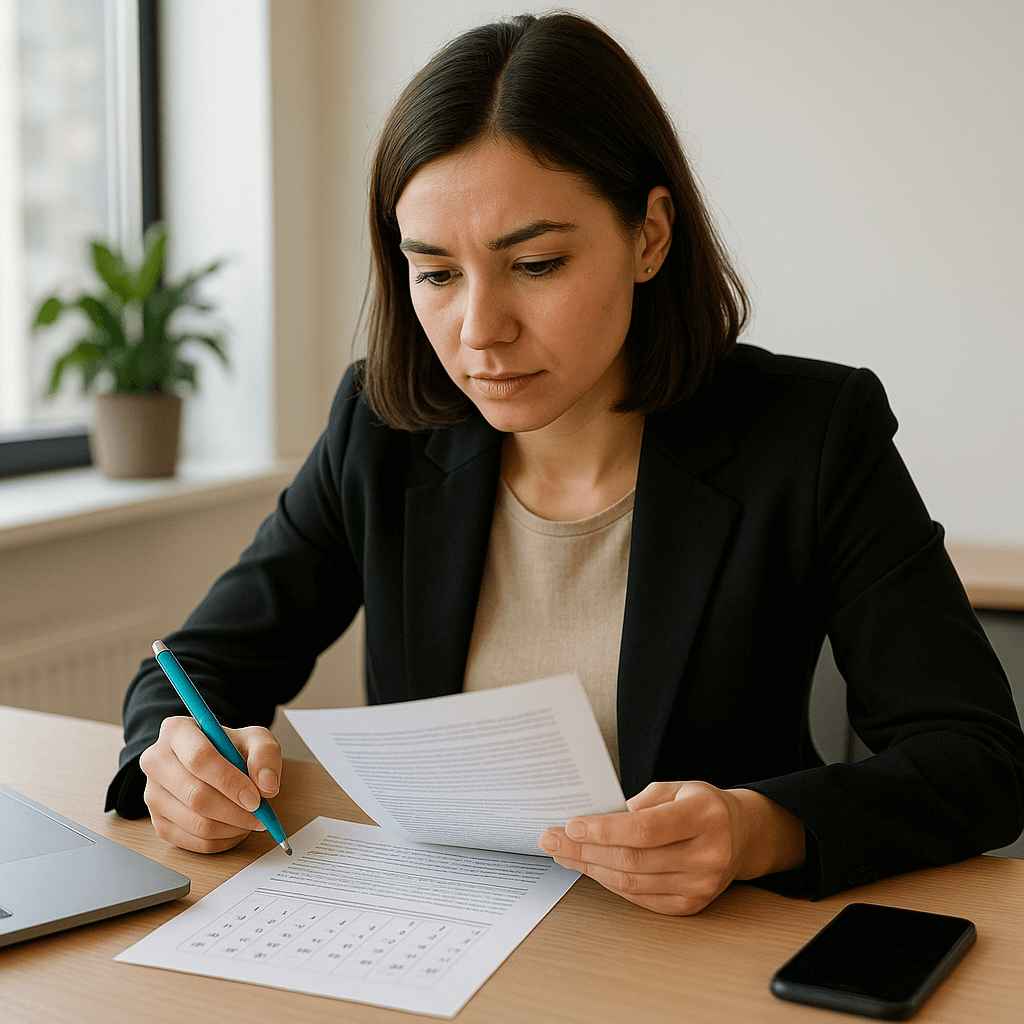 Recruiter reviewing documents and setting up automated SMS and calendar reminders for interviews.