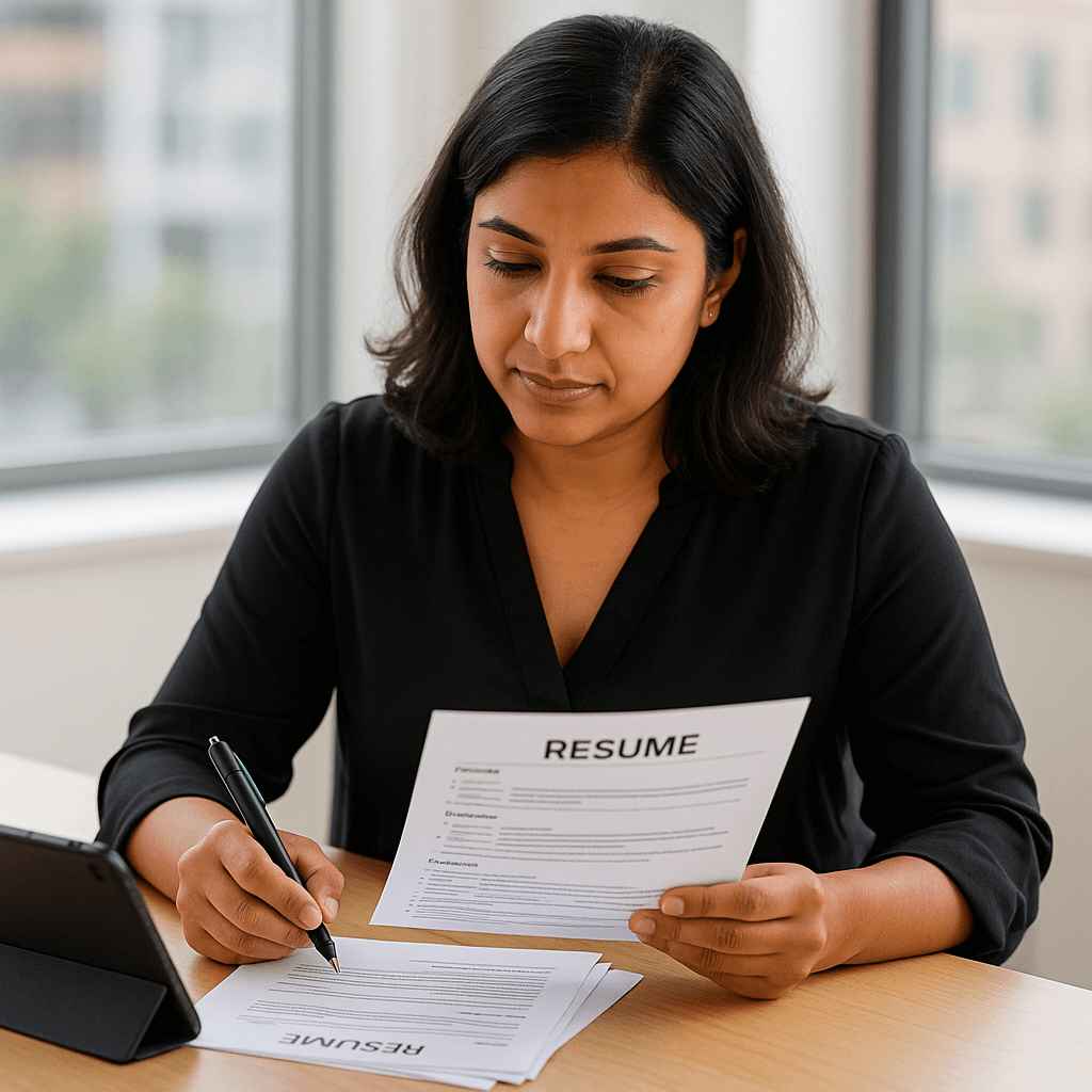 HR manager reviewing candidate resumes to prepare for automated stage movement in the recruitment workflow