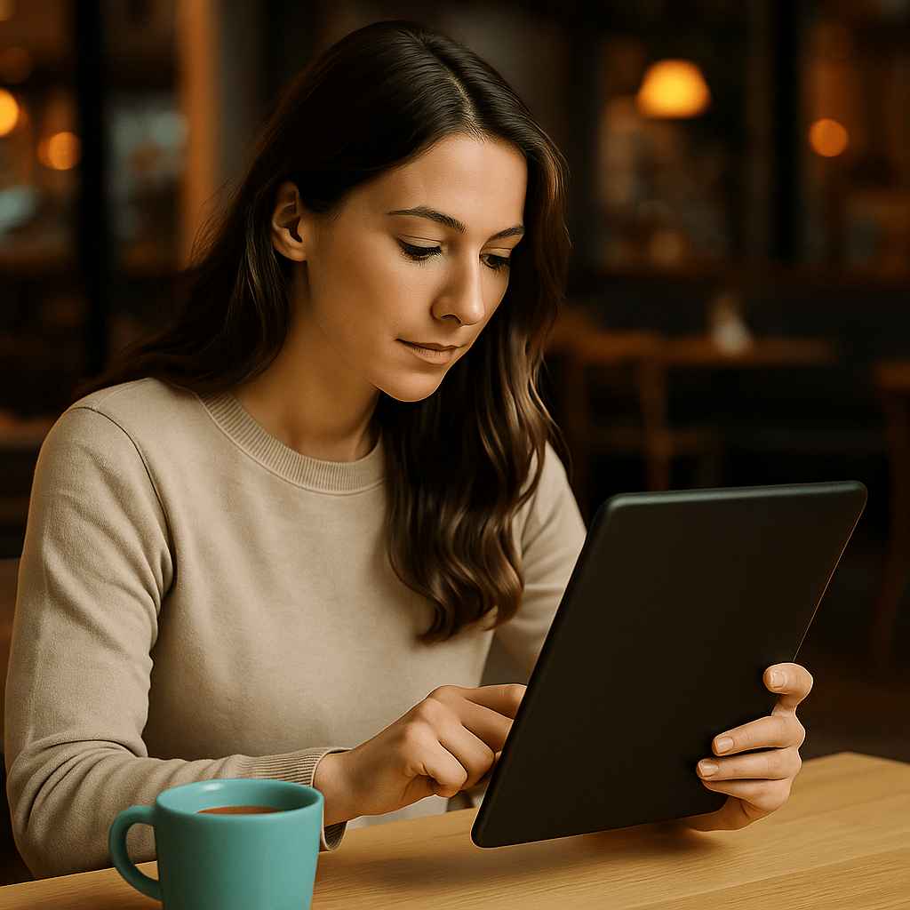 A job candidate completing a task assignment on a tablet as part of project interviews.