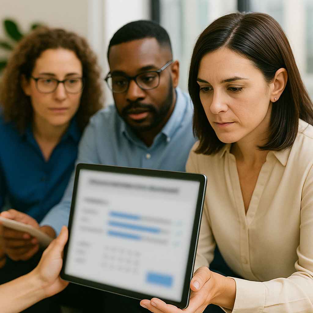 The Fair Hiring Act (USA): What It Means for Your Business 3 HR team using structured evaluation scorecards for bias-free hiring.