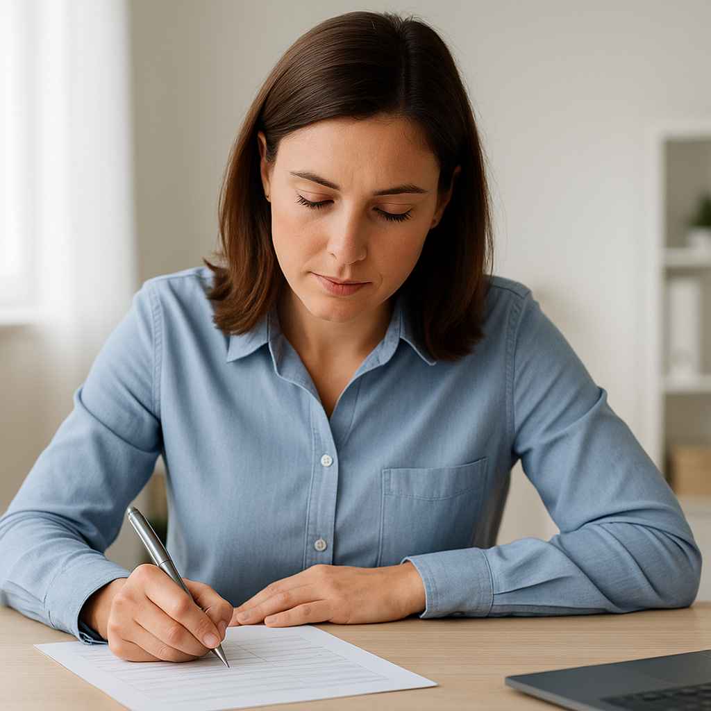 Recruiter completing a candidate scorecard during an interview.