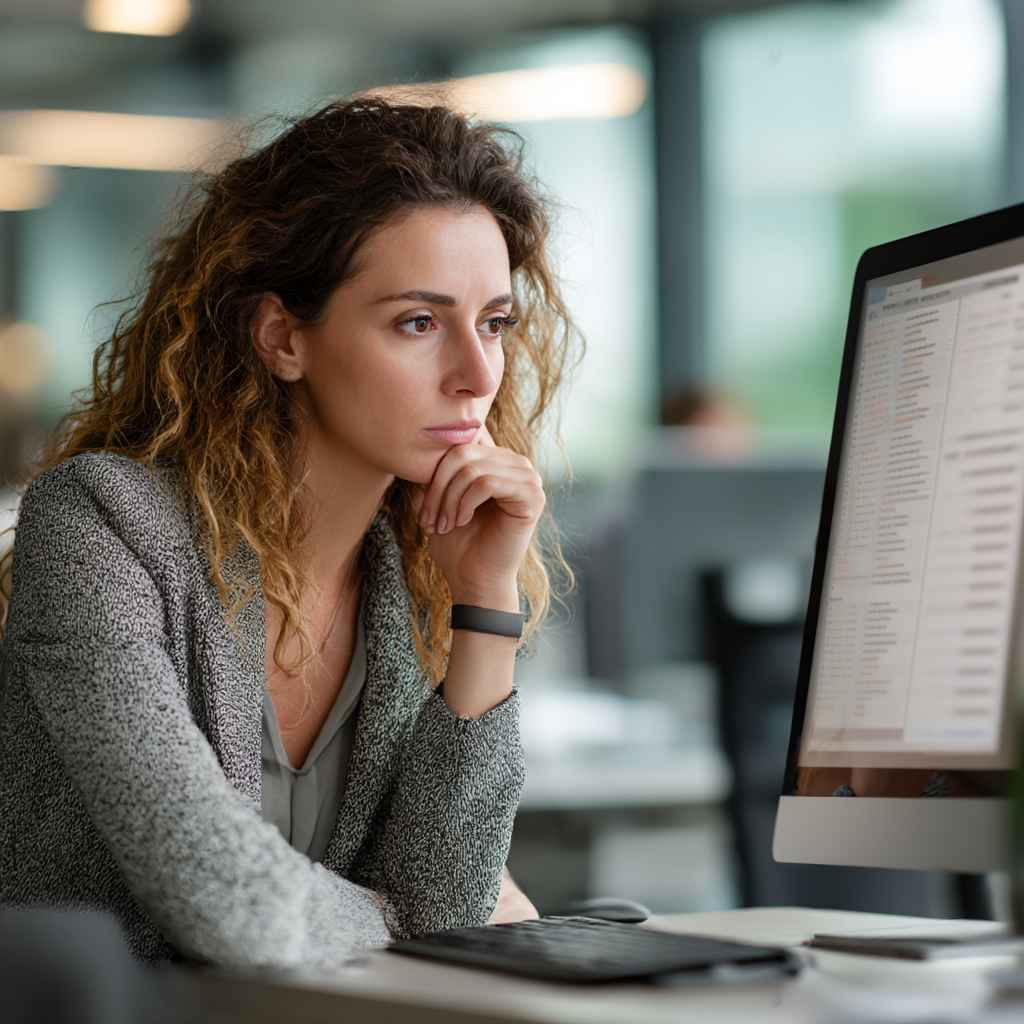 Recruiter analyzing fraud detection alerts in reference check system