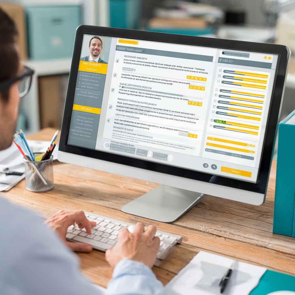 Professional completing an automated reference checks survey online.