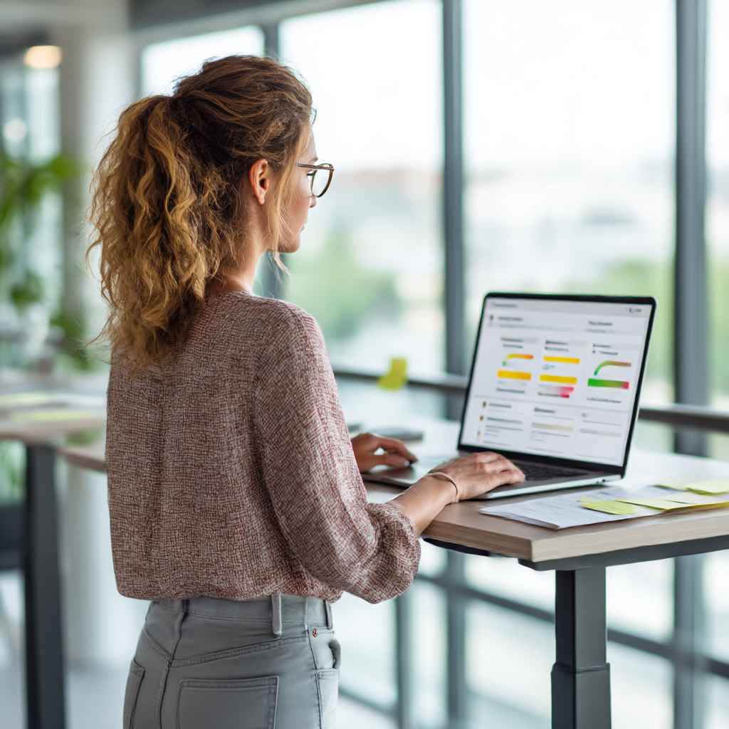 A recruiter analyzing automated scores and feedback from a digital reference check report