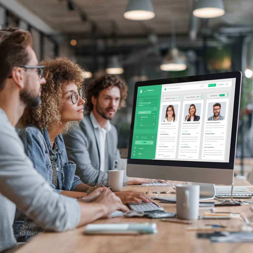HR team reviewing AI-generated shortlist of candidates on desktop.