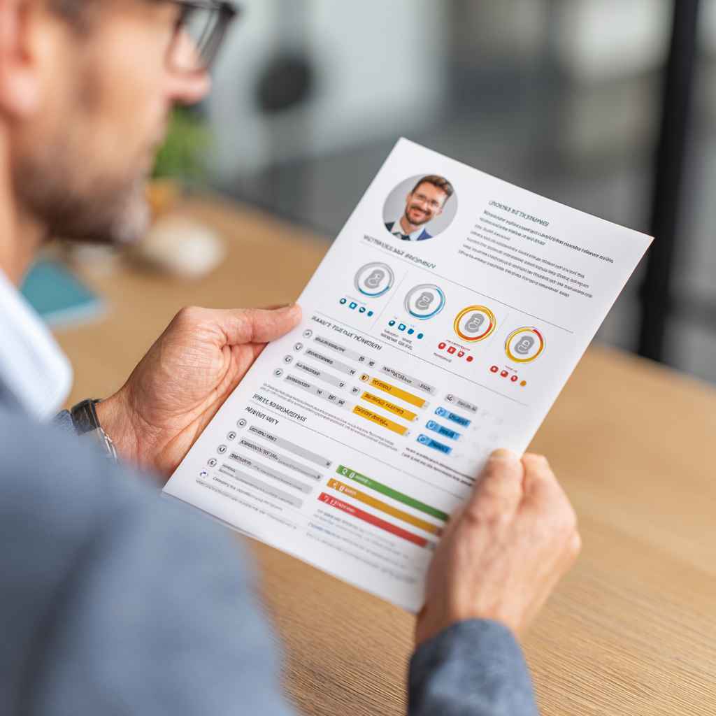 HR manager reading structured candidate evaluation report created by Kingsley AI.