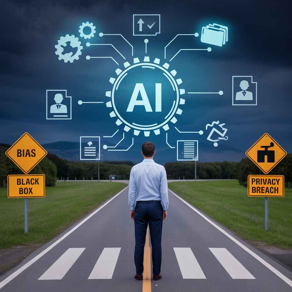 Pros and Cons of Using AI in Hiring: A Practical Guide 1 Metaphor for the dual outcomes of adopting AI in hiring—productivity or risk.