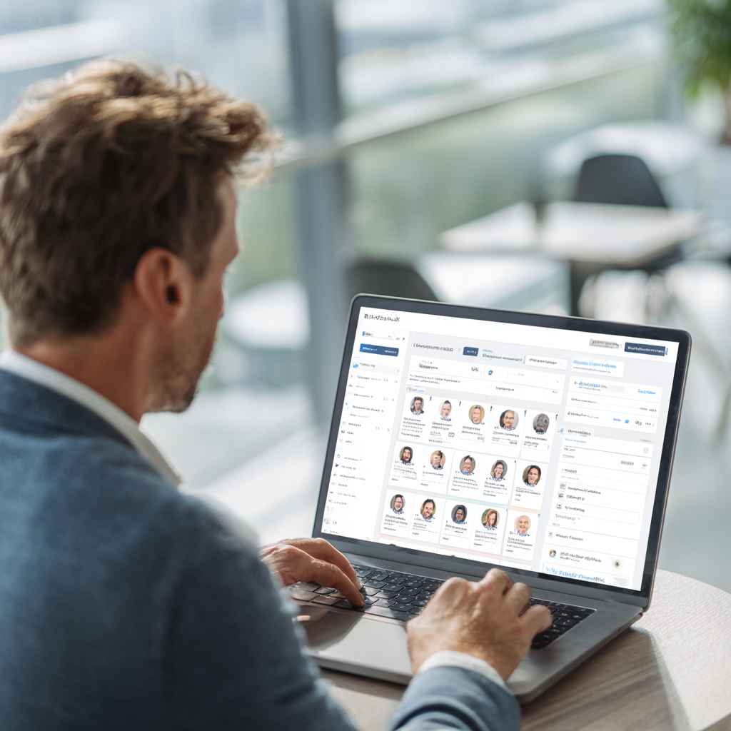 Recruiter reviewing candidate profiles on an AI-powered recruitment platform.