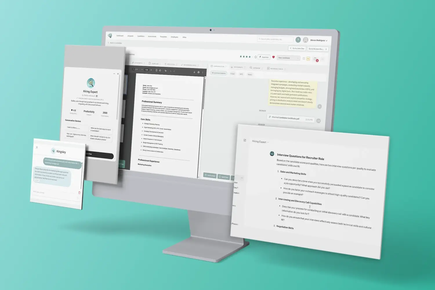 This mockup shows screens for some AI and Technical Capabilities features of the Discovered software.