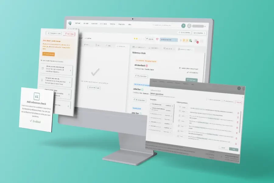 This mockup shows screens for References and background checks features of the Discovered software.