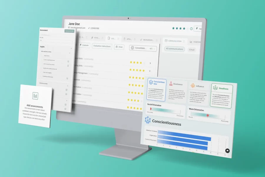 This mockup shows screens for some screening and assessments features of the Discovered software.