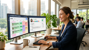 Interview Scheduling Automation: Cut Time-to-Interview 3 HR professional managing a color-coded AI interview scheduling dashboard with confirmed candidate appointments