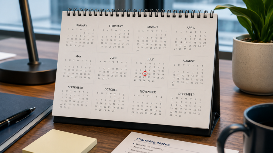 From Annual Reviews to Ongoing Clarity: Employee Performance Management for Growing Teams 1 Annual performance review calendar showing a single yearly review date — once-a-year feedback cycle