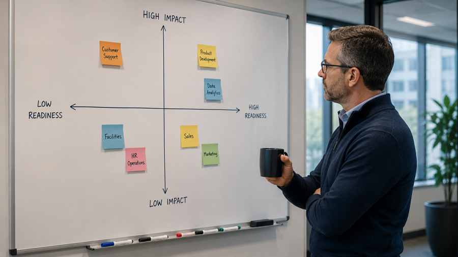 From Annual Reviews to Ongoing Clarity: Employee Performance Management for Growing Teams 2 Manager reviewing employee performance quadrant chart with effectiveness and values alignment axes