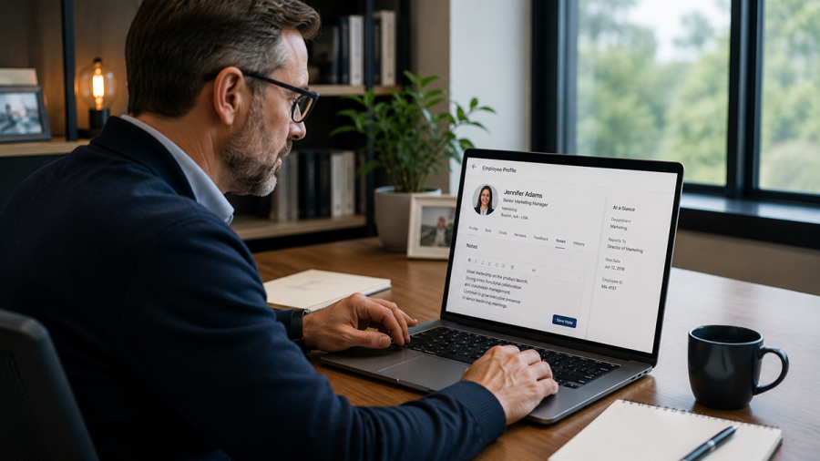 From Annual Reviews to Ongoing Clarity: Employee Performance Management for Growing Teams 3 Manager documenting performance context notes in employee profile — continuous performance management system