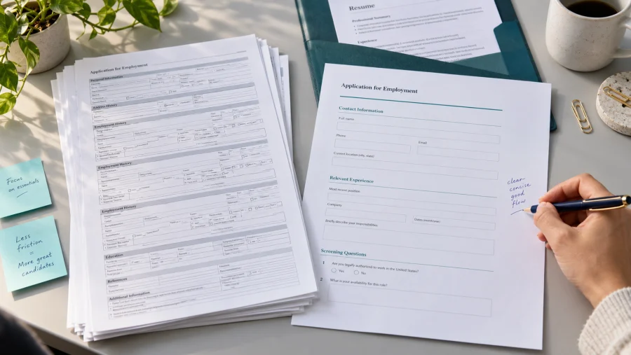 Custom Job Application Form Best Practices: How to Reduce Candidate Drop-Off 4 Comparison between a cluttered job application and a streamlined application form