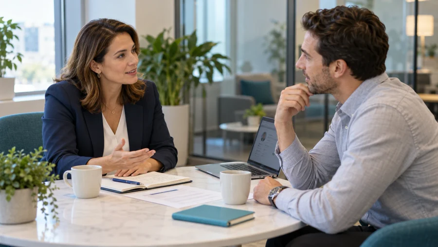 How to Improve Your Job Offer Acceptance Rate Without Losing Great Candidates 4 Recruiter discussing a job offer with a finalist before sending the formal letter