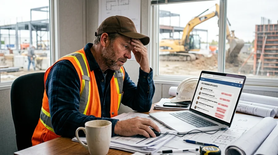 How to Fill Niche Skilled Trades Roles Faster Without Spending More on Job Boards 2 Hiring manager reviewing poor job board results for skilled trades roles.