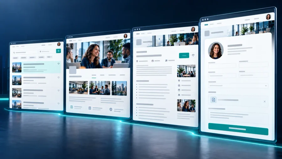 Recruitment Marketing Funnel: How to Turn Candidate Interest Into Applications 2 Four screen job search journey