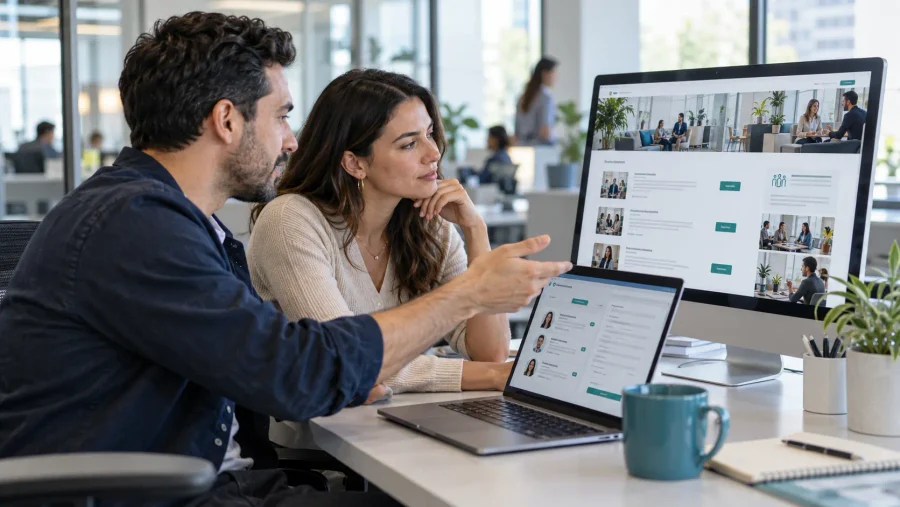 Recruitment Marketing Funnel: How to Turn Candidate Interest Into Applications 4 Recruiters reviewing careers and applications together