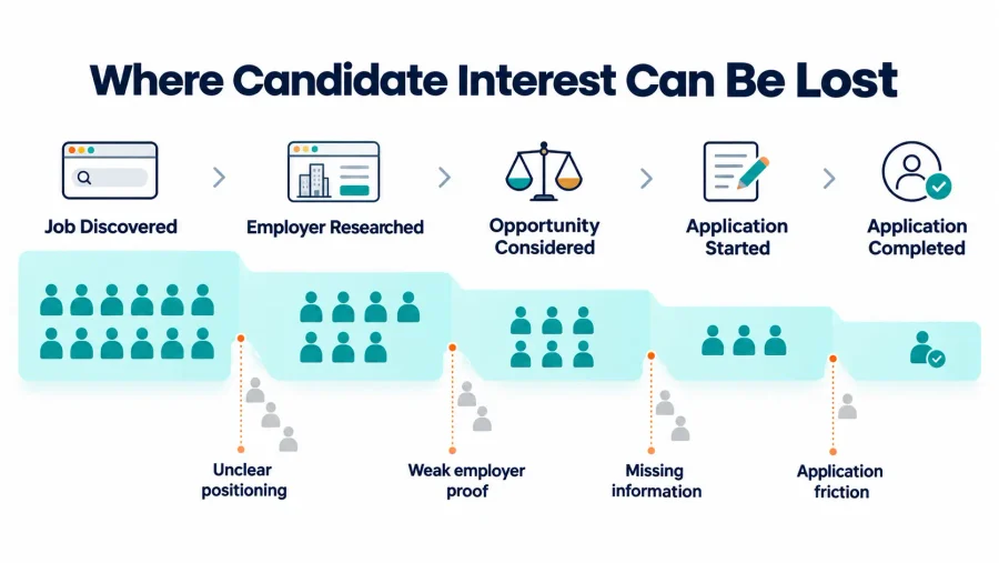 Recruitment Marketing Funnel: How to Turn Candidate Interest Into Applications 3 Recruitment marketing funnel showing where candidate interest can be lost