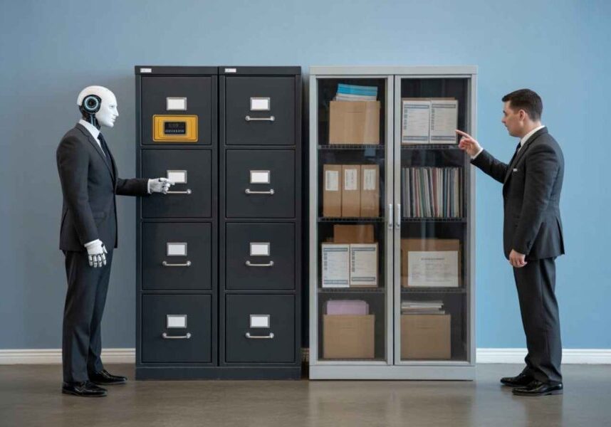 Metaphor for transparent vs. black-box AI in recruitment decisions.