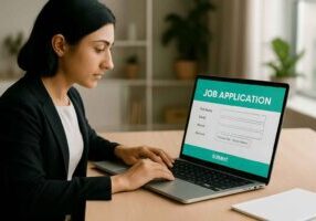 A job applicant filling out an online job application form after being redirected from a direct candidate outreach email.
