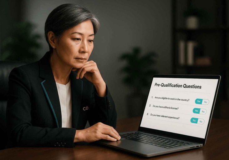 CEO evaluating candidate pre-qualification questions through an Applicant Tracking System.