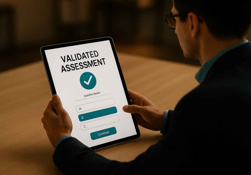 A recruiter completing a validated pre-employment questionnaire used for integrity testing during candidate screening.